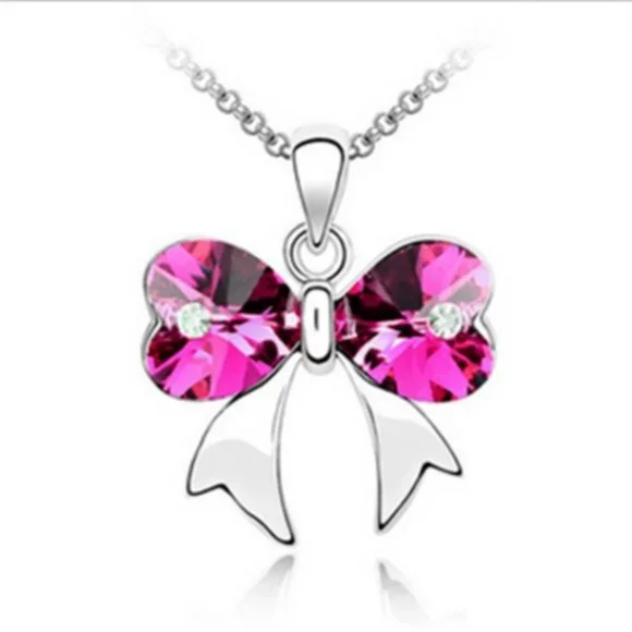Pink Crystal Bow Necklace - Picture 1 of 3